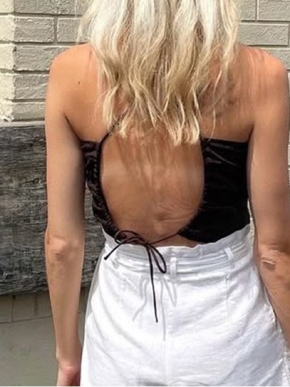 H&M Black LINEN been Open back Crop Top